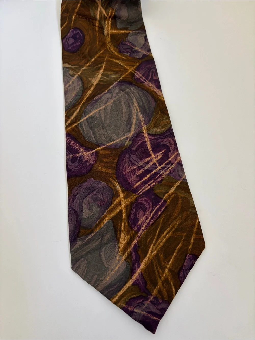 Vintage Galimberti Made In Italy Silk Neck Tie Brown Purple Abstract